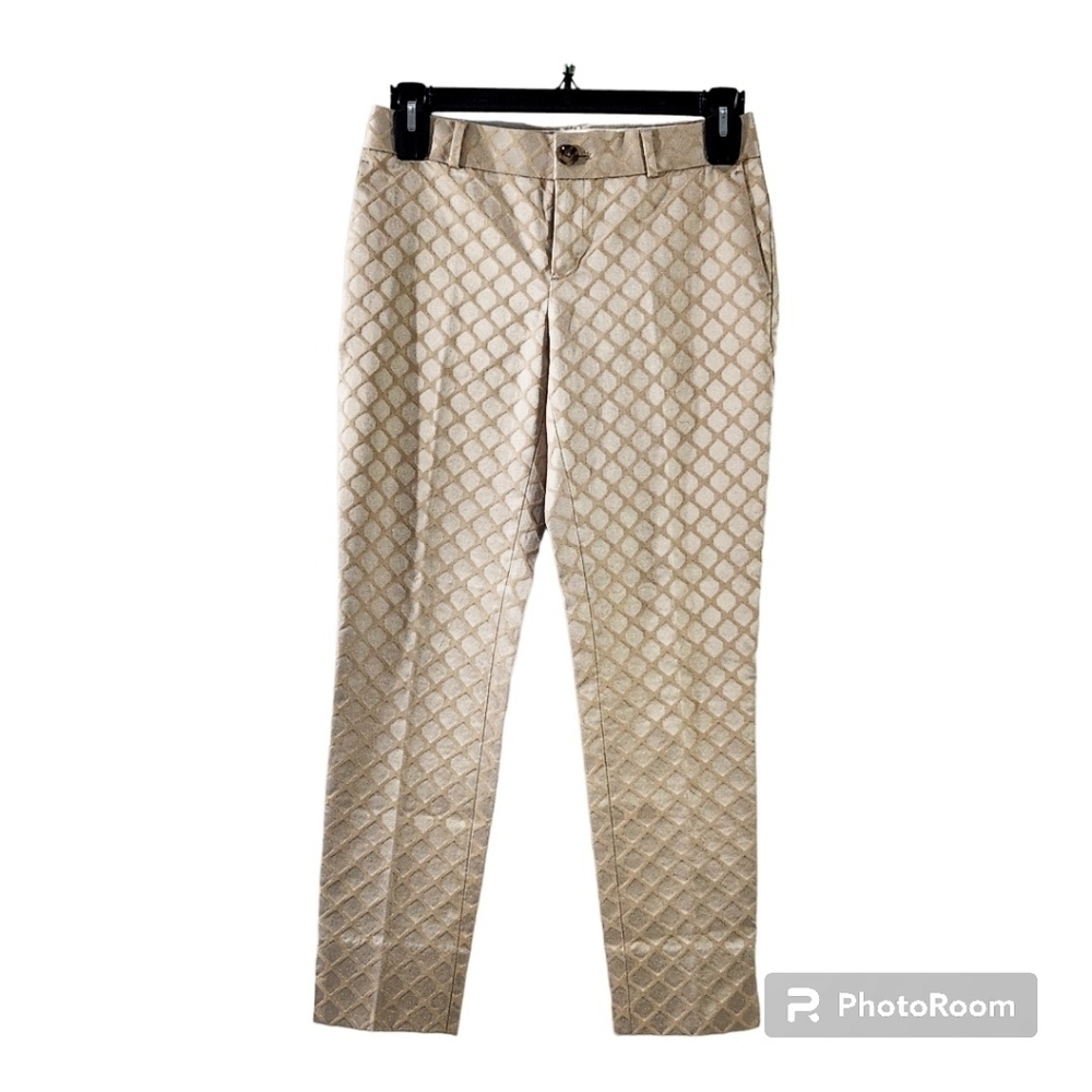 Banana Republic Camden Geometric Print Jaquard Ankle Beige Pants - Picture 2 of 10